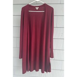 Talbots Petite Large Cranberry Long Cardigan‎ – Open Front – Gold Cuff Buttons